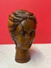 hand carved wood female bust 6 inches