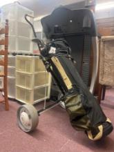 manual, rolling, golf cart, golf bag, and golf clubs