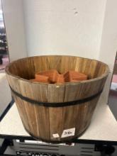wooden bucket and strawberry shaped planters