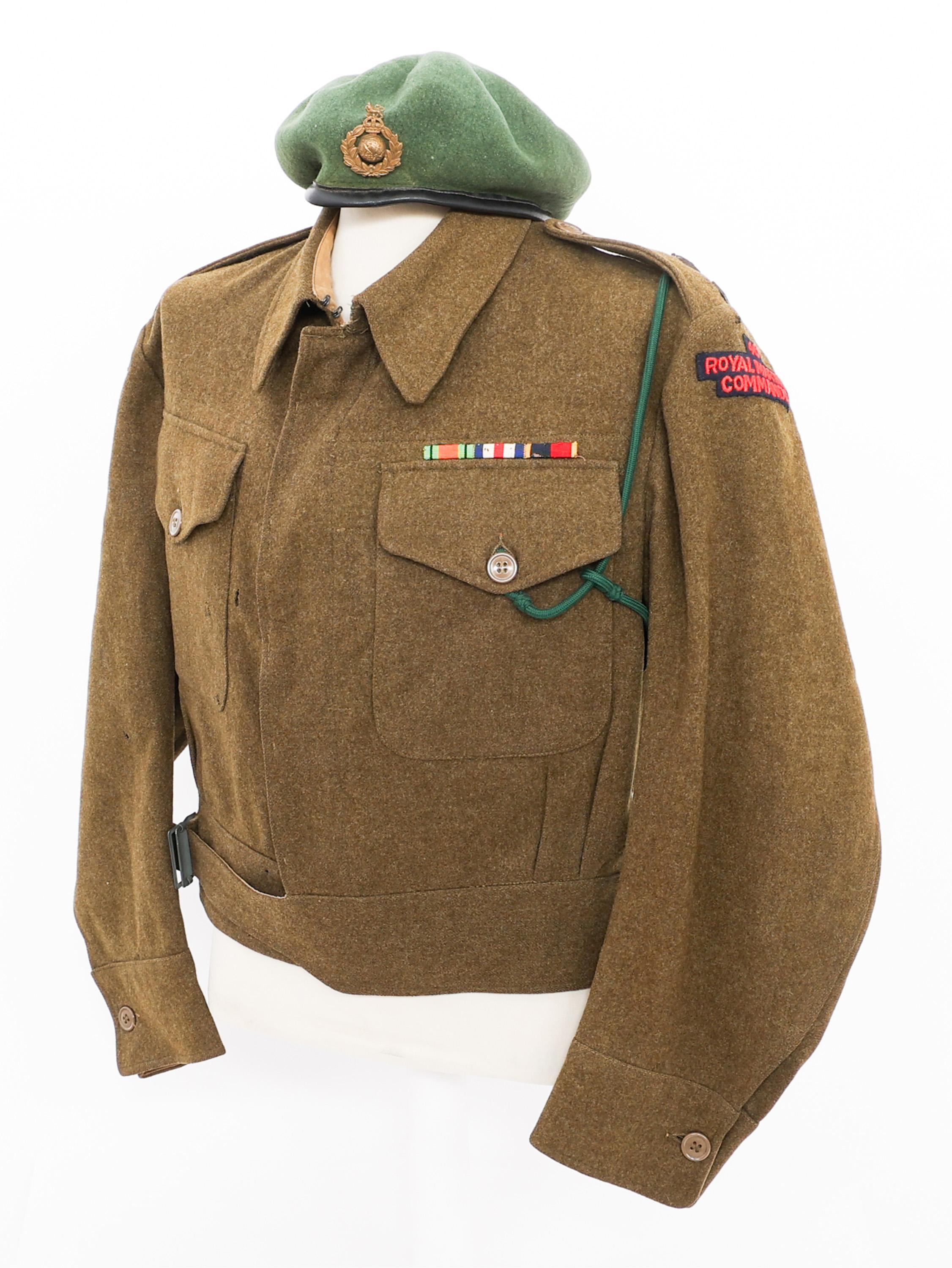 WWII BRITISH RM 40 COMMANDO OFFICER BLOUSE & BERET