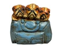 Cast Iron Bank Three Puppies in a Bag