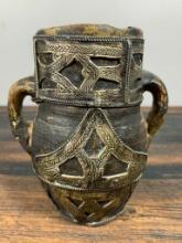 An African Decorated Double Handled Pottery Container