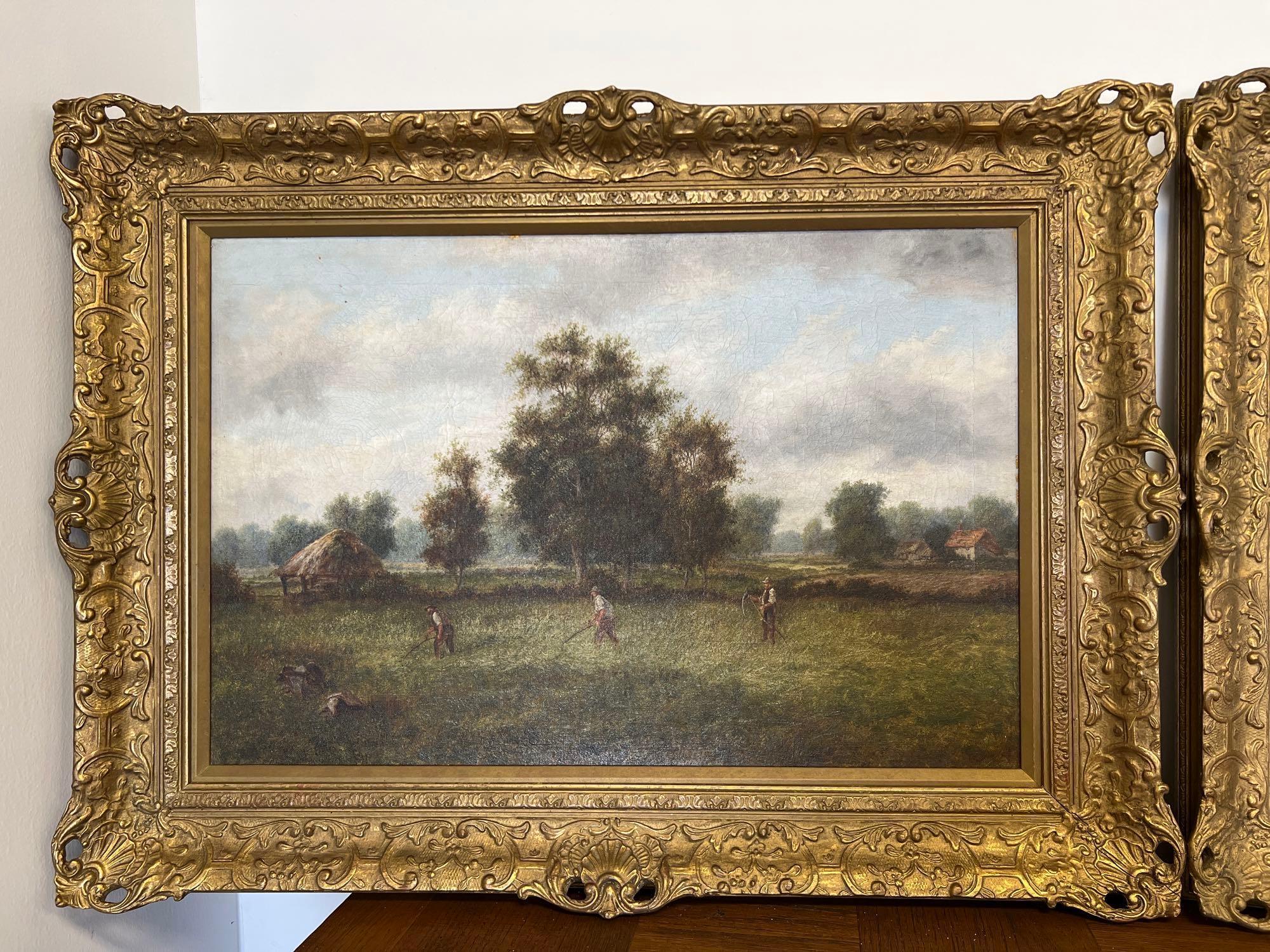 Pair of Early Ornate Framed Countryside Farm Scenes