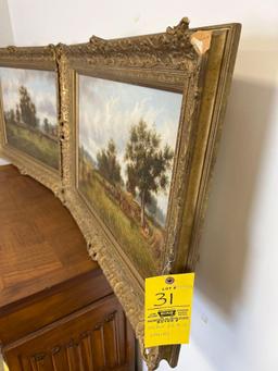Pair of Early Ornate Framed Countryside Farm Scenes