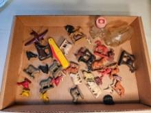 Assortment of Vintage Rubber Animals and Glass Piggy Bank
