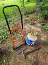 2 Wheel Dolly, Propane tank, and cobblers cast iron shoe stand