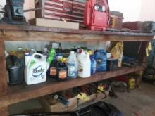Contents Under Workbench - Sprays, Oils, Cleaners, Battery, & more