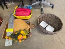Bakugan toys, hanging basket, chalk fruit plaque, keys, decor