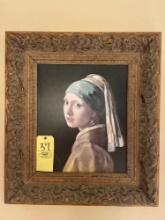 Large oil on canvas woman print with ornate frame