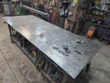 10' x 4' Rolling Steel Table w/ assorted Steel Cutoffs