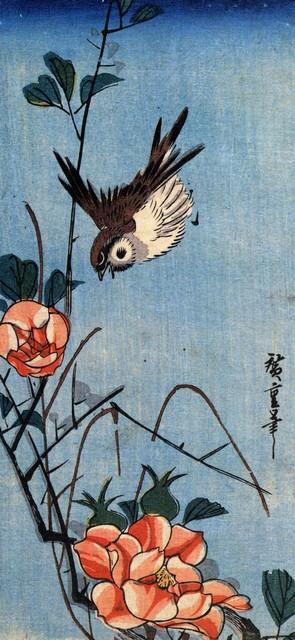Hiroshige Sparrows and Wild Rose