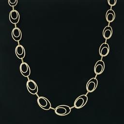 Statement 14K Yellow Gold Long 28" Textured Open Dual Oval Link Chain Necklace