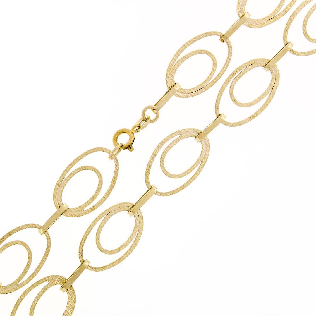 Statement 14K Yellow Gold Long 28" Textured Open Dual Oval Link Chain Necklace