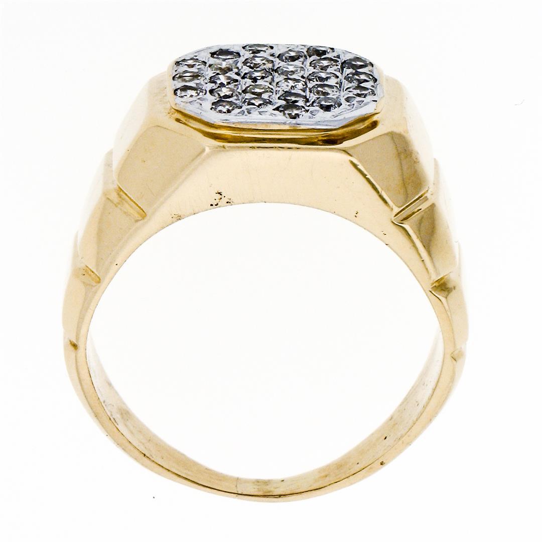 Vintage Men's 14k TT Gold .52 ctw Round Pave Diamond Cluster Ring w/ Ribbed Shan