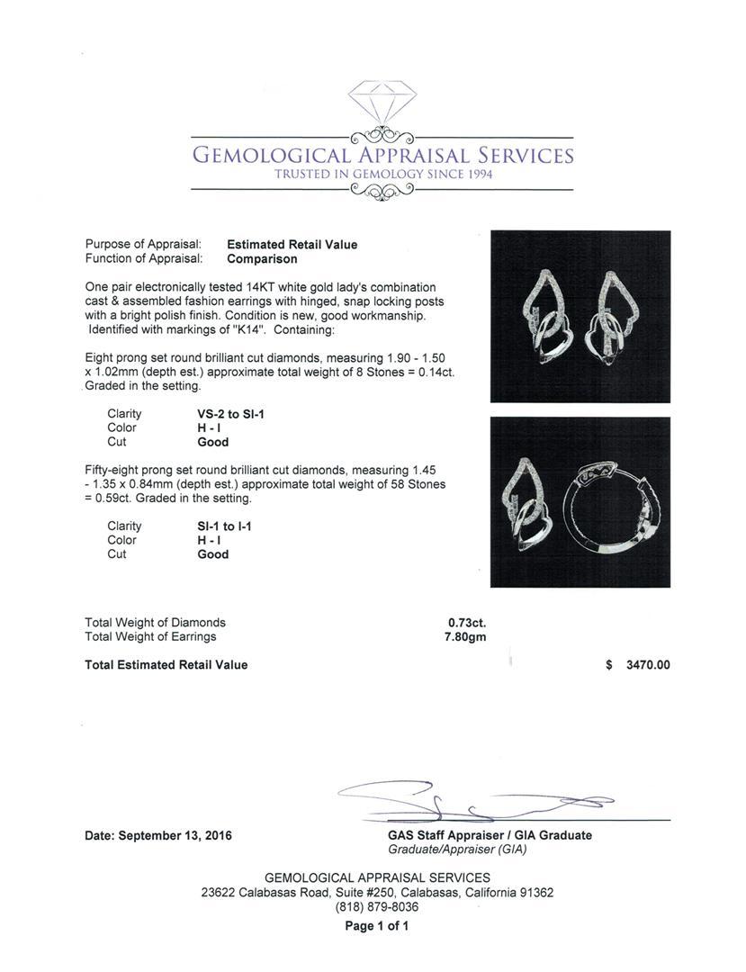 0.73 ctw Diamond Earrings - 14KT White Gold