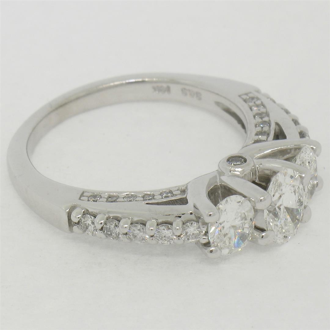 14k White Gold 1.50 ctw Oval 3 Stone Diamond Promise Engagement Ring w/ Accents