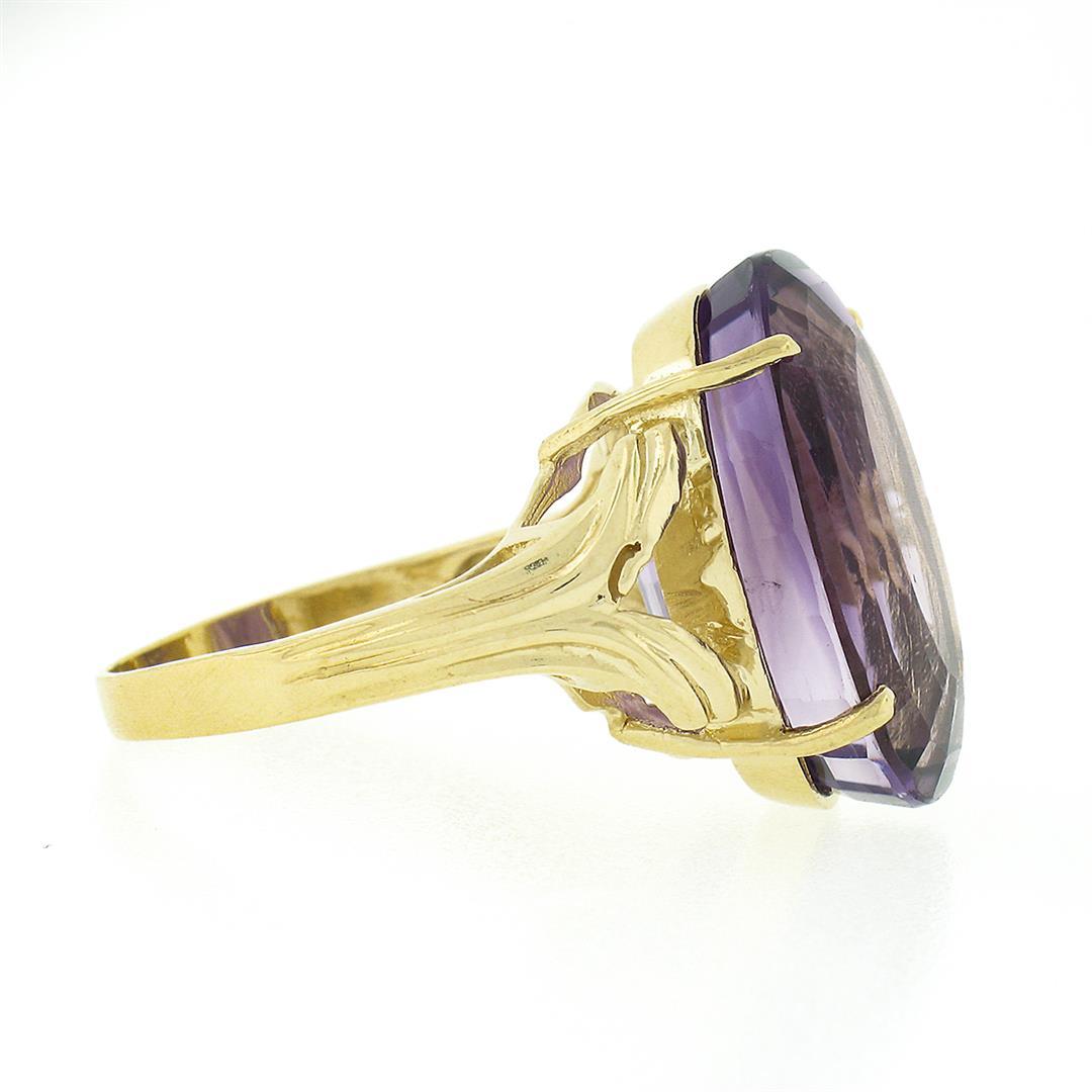 Solid 14k Yellow Gold 15 ctw Large Oval Step Cut Amethyst Solitaire Cocktail Rin