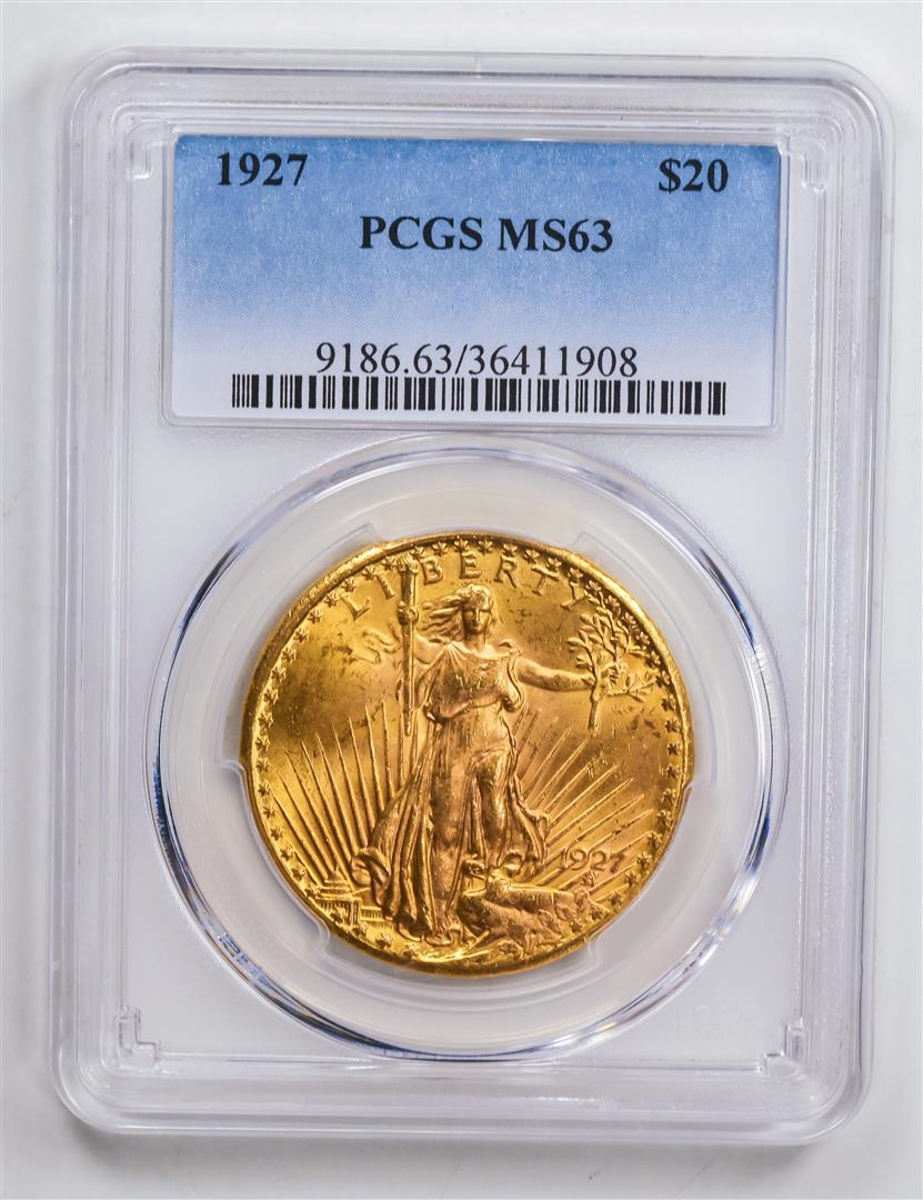 1927 $20 Double Eagle Gold Coin PCGS MS63