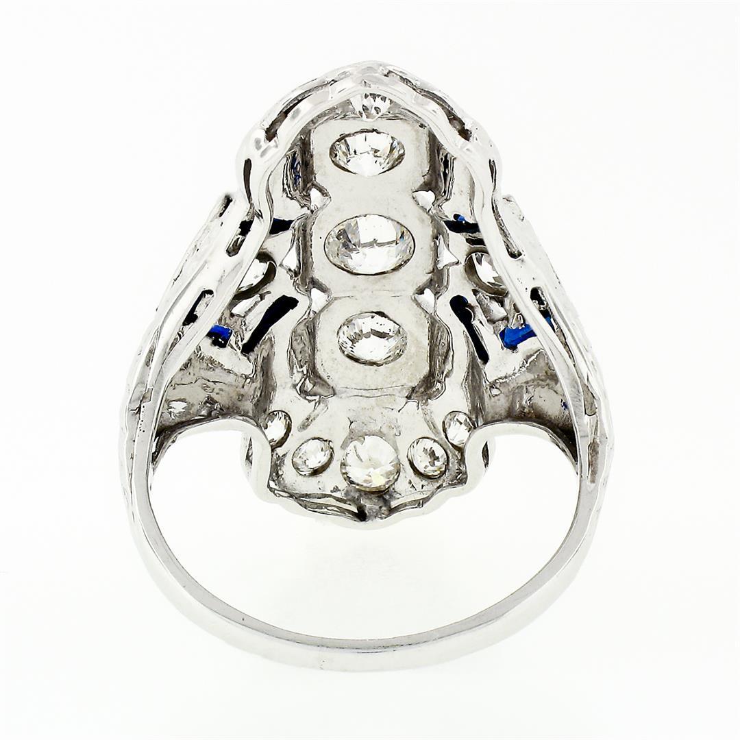 Antique Art Deco 18k Gold 1.13 ctw European Diamond Sapphire Etched Dinner Ring