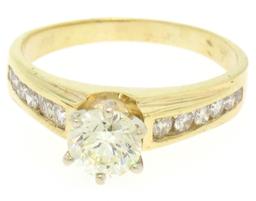 14k Yellow Gold Round Diamond Solitaire Engagement Ring w/ 12 Graduated Accents
