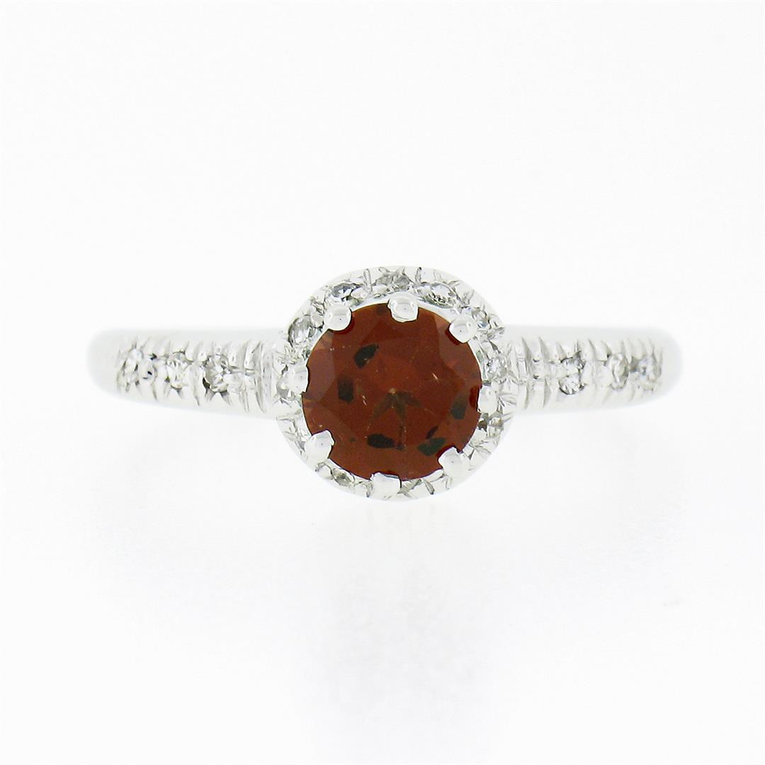 Vintage 18k White Gold.93 ctw Round Prong Garnet Solitaire & Diamond Accents Rin