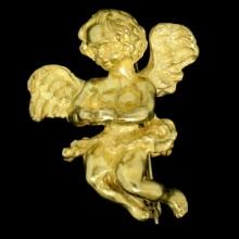 Designer Koven 18K Yellow Gold 3D Textured Cherub Angel Brooch Pin Heavy 20.08g