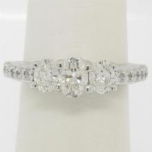 14k White Gold 1.50 ctw Oval 3 Stone Diamond Promise Engagement Ring w/ Accents