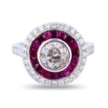 1.10 ctw Diamond and 1.01 ctw Ruby 18K White Gold Ring (1.43 ctw Diamonds)