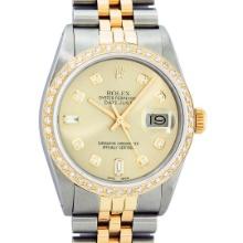 Rolex Mens Two Tone Yellow Gold And Stainless Steel Champagne Diamond 36MM Datej