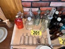 LOT: 14-PC ASSORTED VINTAGE GLASS WARE: MEDICINE BOTTLES, WINE BOTTLES