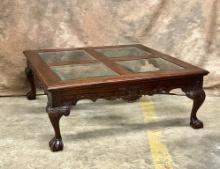 Nice Vintage Chippendale Style Mahogany & Glass Top Coffee Table