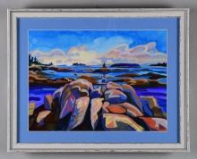 TWO WATERCOLOR COASTAL MAINE SEA SCAPES.