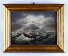 DISMANTLED SHIP IN VIOLENT SEAS BY C. WILSON.