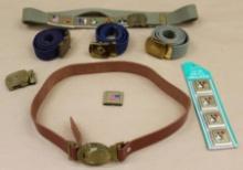 Five BSA and Cub Scouts Belts with Buckles and Loop Medals