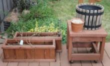 Matching Set of Wood Box Planters with Table and Additional Planters