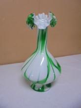 Beautiful Green/White Pepermint Art Glass Vase