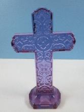 FK Lead Crystal Lavender Scroll & Medallion Design 8 1/2" Celtic Style Cross